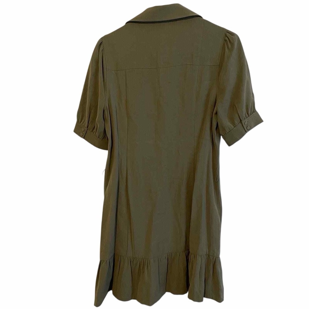 PAIGE Olive Green Ruffle Hem Earthy collared Dress Utility Minimalist Large - Picture 4 of 10